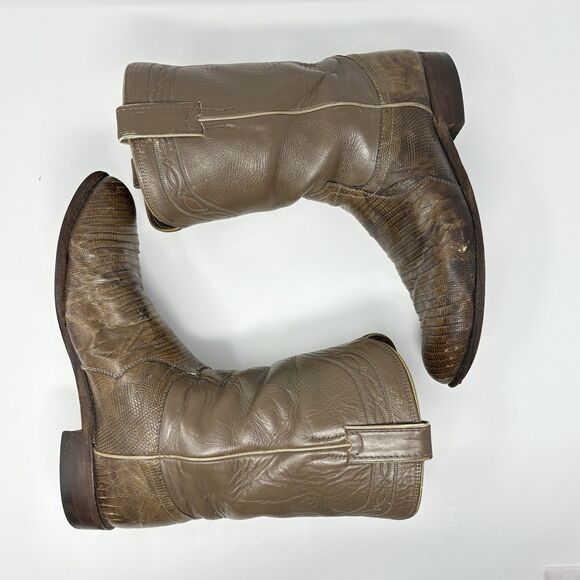Justin Mens Size 8.5E Tan Exotic Lizard Cowboy Boots Style # 3137 Made in USA - Picture 3 of 16